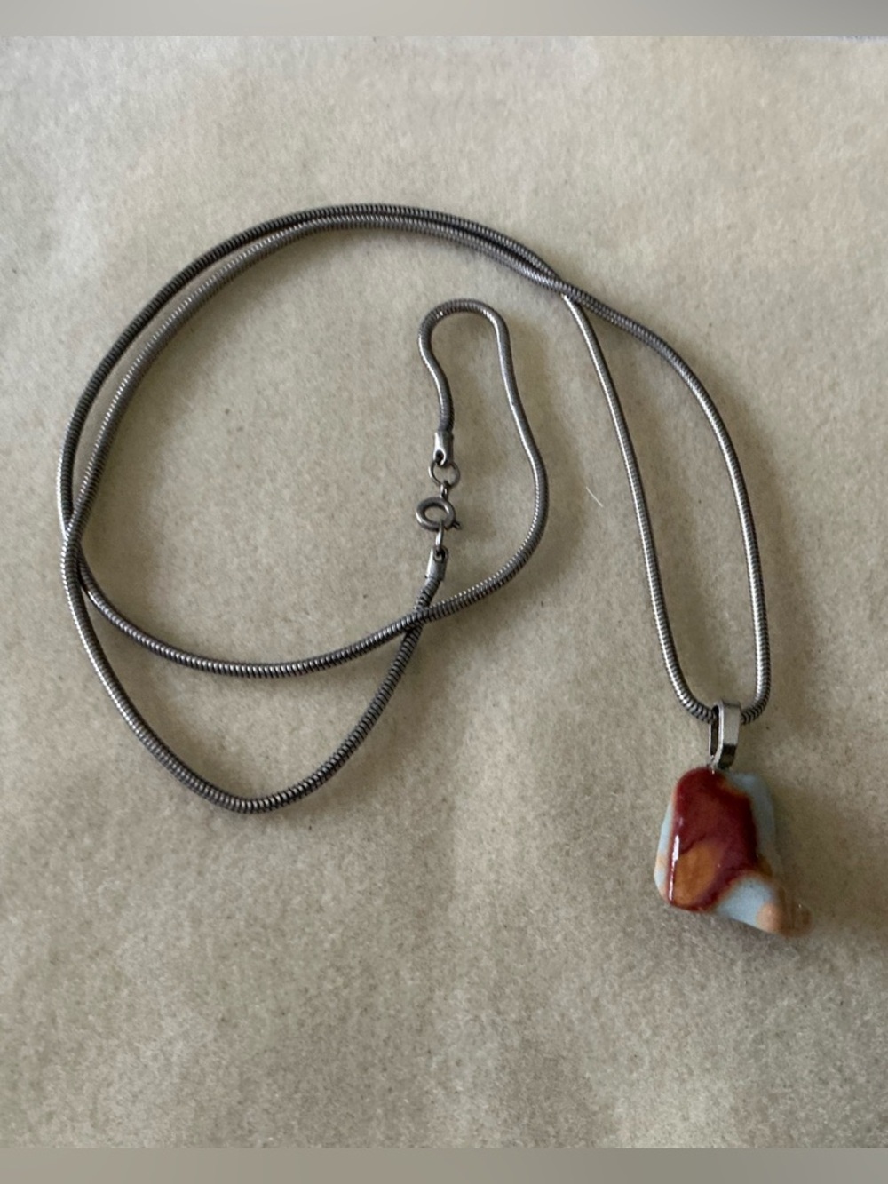 Handmade Up-cycled Chain Necklace with Stone tumbled Pendant